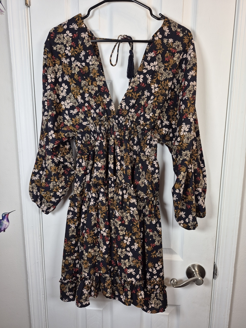 FATE Dark Floral Smocked Boho Mini Dress Small Whimsigoth Cottagecore Trend